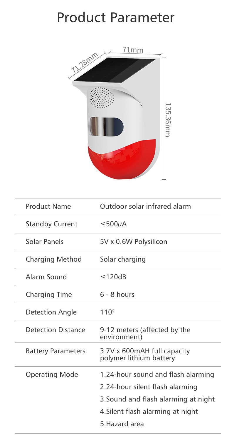 PR-OD200 Solar Outdoor Motion Sensor Alarm